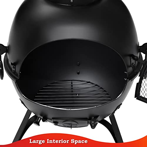 Black iron chiminea fireplace front view