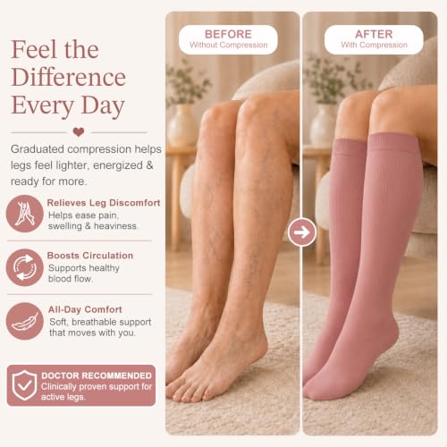 Pink compression socks knee-high design