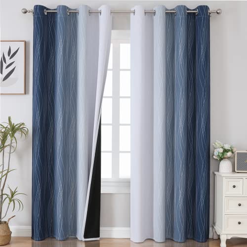 Estelar Textiler Navy Blue and Greyish White ombre curtain set