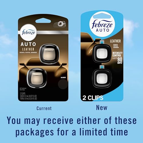 Febreze AUTO vent clip displayed in retail box