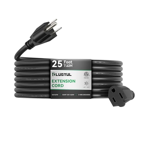 PLUGTUL Outdoor Extension Cord 25 FT Black