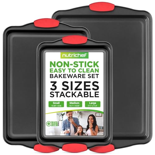 NutriChef 3-Piece Nonstick Cookie Sheet Set black