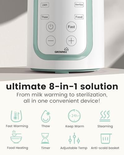 Grownsy 8-in-1 warmer warming a baby bottle