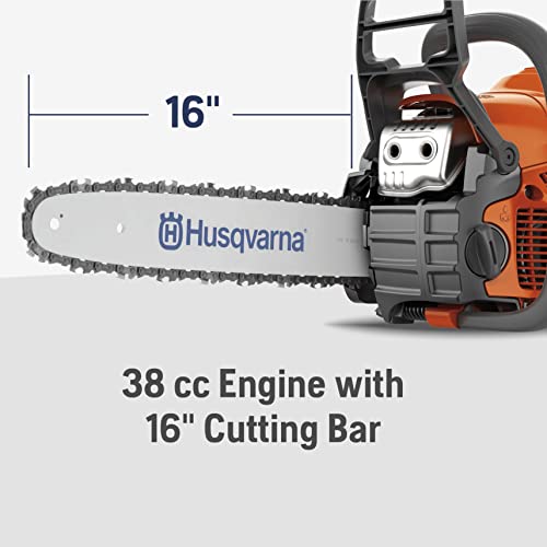 Orange Husqvarna gas chainsaw engine housing