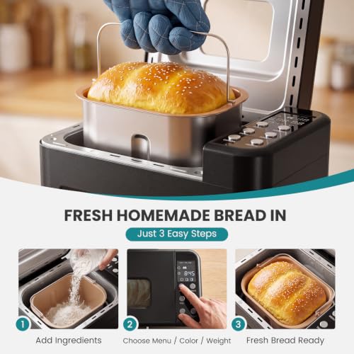 Side profile of the black stainless steel bread maker