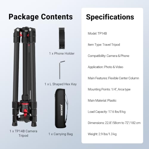 NEEWER TP14B tripod with camera gear attached