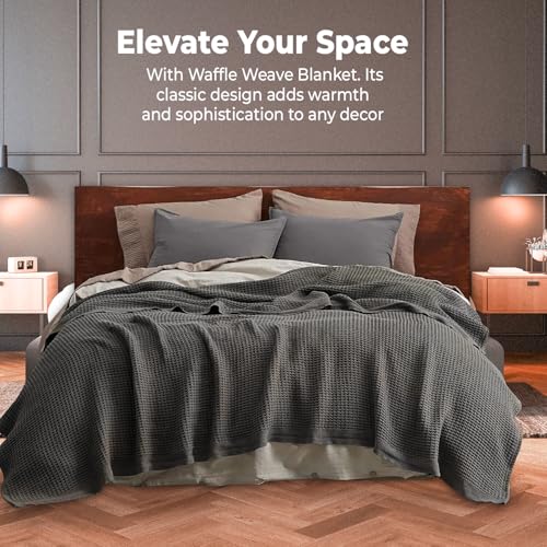 Queen size waffle blanket styled in bedroom
