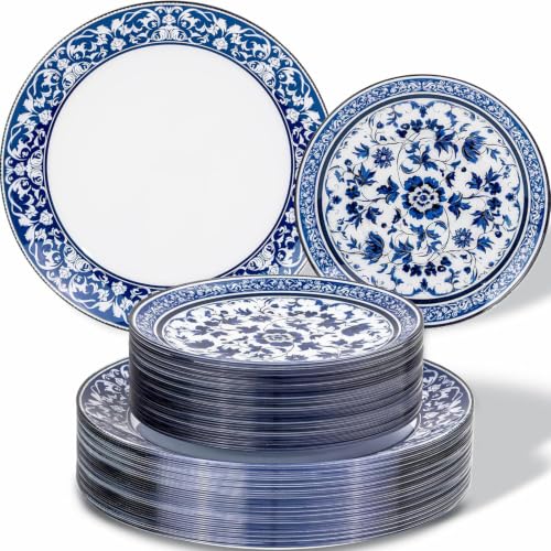 Hioasis blue and white floral plastic plate set