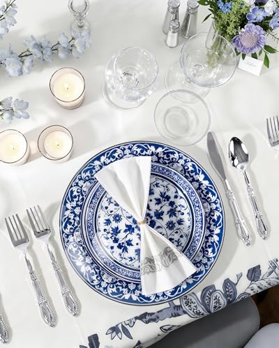 Zen Petal style blue and white dinner plates