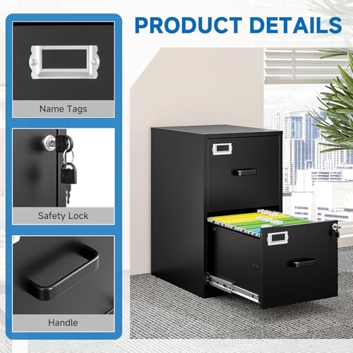 BYNSOE 2 Drawer Black File Cabinet