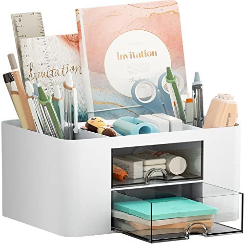 Marbrasse Pen Organizer with 2 Drawers White