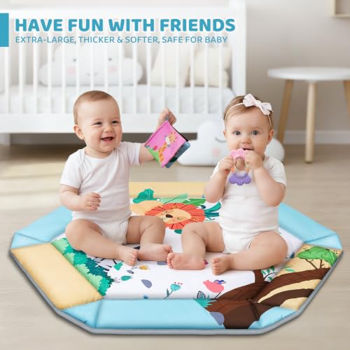 Detailed view of hanging sensory toys and mirror
