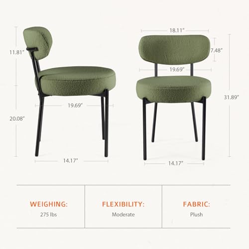 Front view of green boucle dining chairs