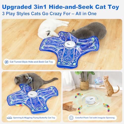 Qraxond cat tunnel toy with rotating butterfly