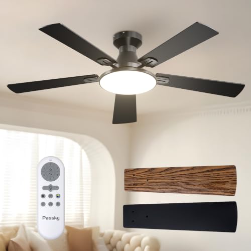 Passky 52 Inch Black Low Profile Ceiling Fan full view