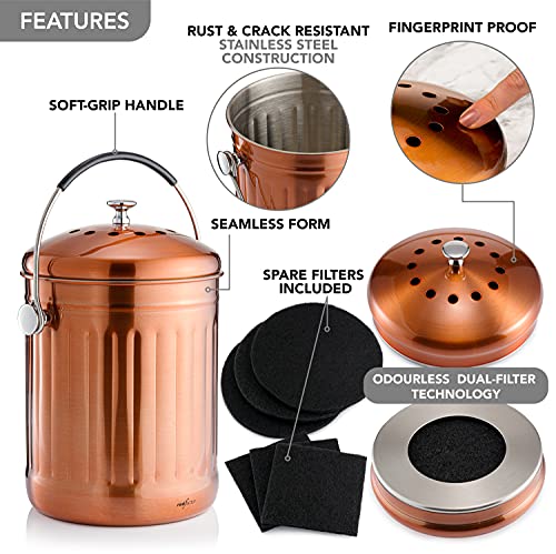 Internal view of stainless steel food waste container