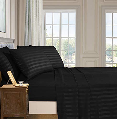 Damask stripe texture detail on black sheet
