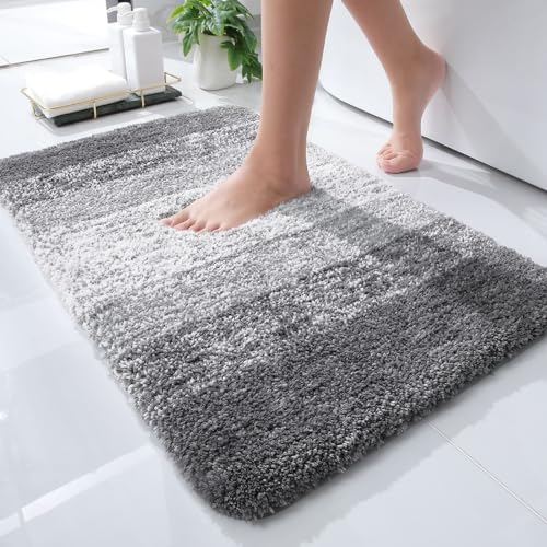 OLANLY Small Bathroom Rugs 24x16 Grey folded view