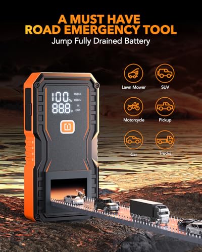 OXILAM jump starter showing LED display