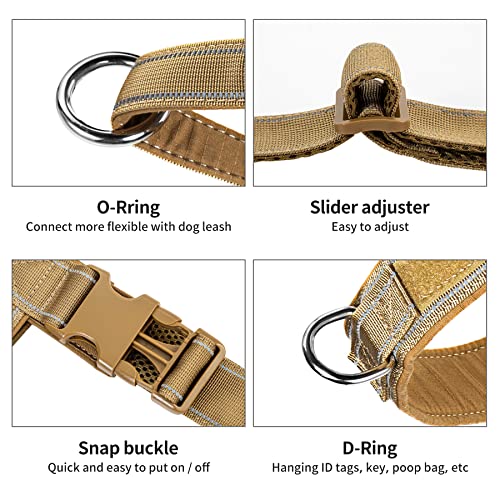 Reflective stitching detail on brown dog harness
