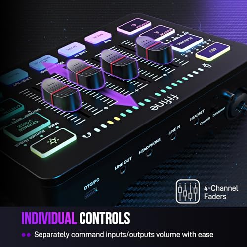 FIFINE SC3 mixer showing volume faders