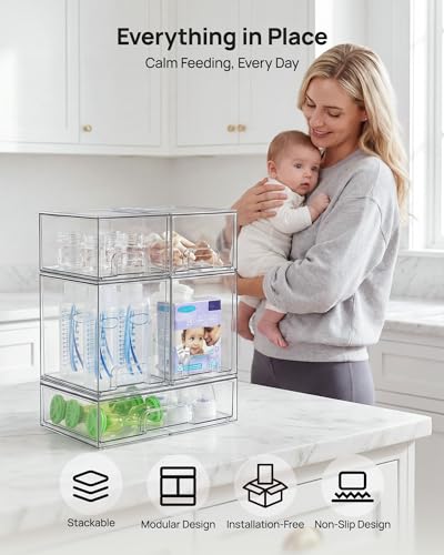 Stacked acrylic drawers on a countertop