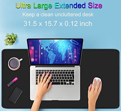 Hsmienk black extended desk mat surface texture