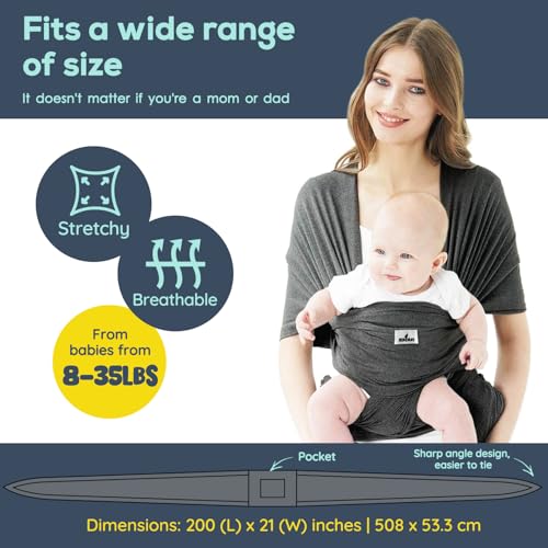 Parent wearing Heather Grey Jeroray baby carrier