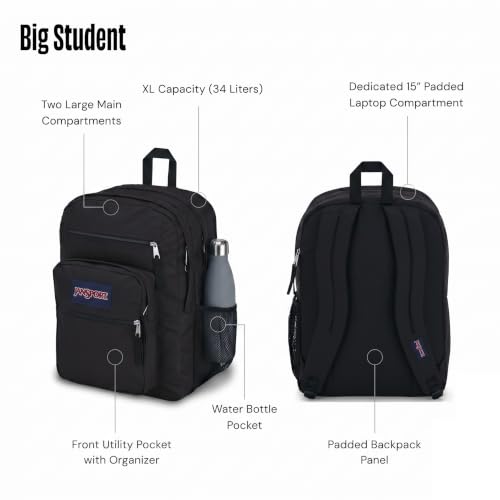 JanSport Big Student Black ergonomic shoulder straps