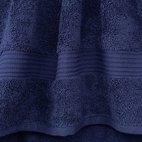 Folded Navy Blue bath towels in 6 piece set