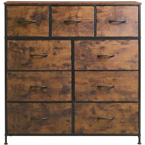 WLIVE 9 Drawer Tall Dresser rustic brown view