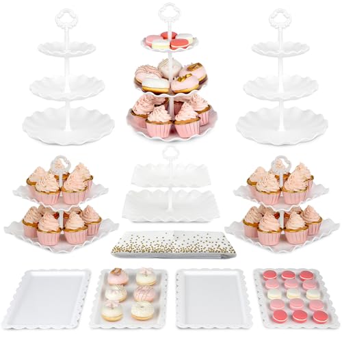 NWK 11-piece white cake stand and tray set