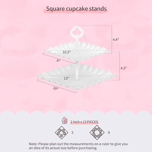 Square two-tiered dessert stands in white