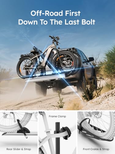 Side profile of hitch mount bike rack on vehicle