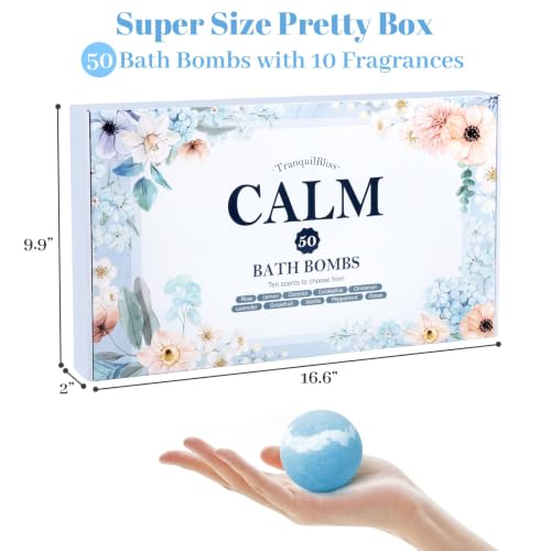 Assorted TranquilBliss bath bombs with individual scent labels