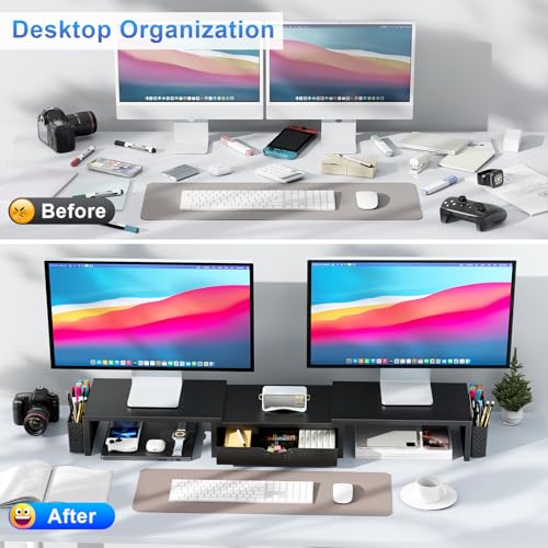 monitor riser with integrated drawer open