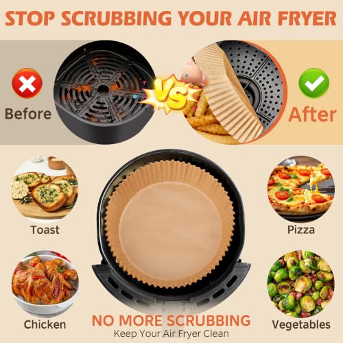 ReLuien liners inside an air fryer basket with food