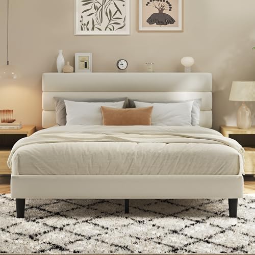 Fluest Queen beige velvet bed frame