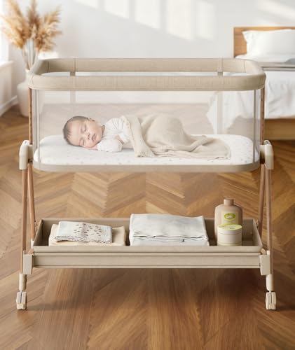 Fodoss Baby Bassinets Bedside Sleeper in Beige Tweed