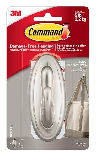 Command 5 lb Large Brushed Nickel Hook front view