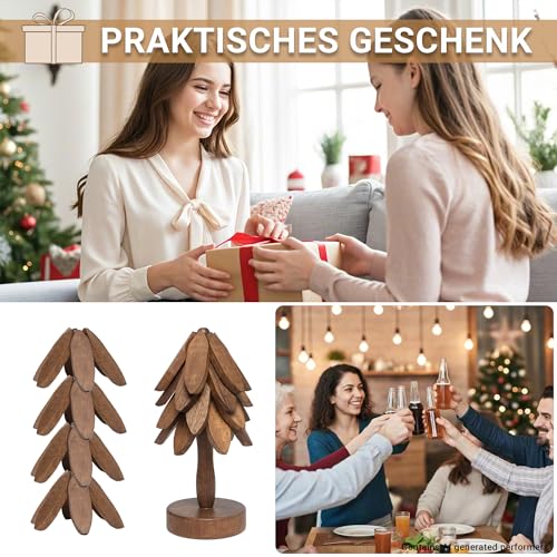Yuoyar Wooden Tree-Shaped Coasters Set Sapele storage stand view