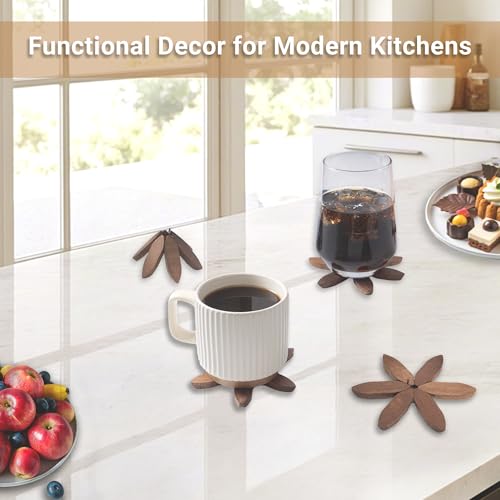 Yuoyar Wooden Tree-Shaped Coasters Set Sapele on coffee table