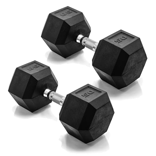 CAP 50lb Rubber Coated Hex Dumbbell Pair view