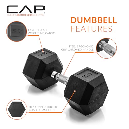 Side view showing rubber hex dumbbell head
