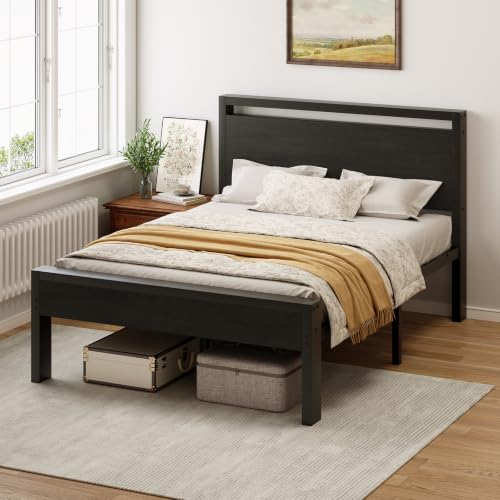 Sweetcrispy 14 inch full size bed frame with wood headboard