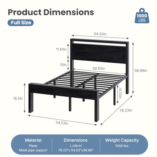 Black steel frame with wooden headboard