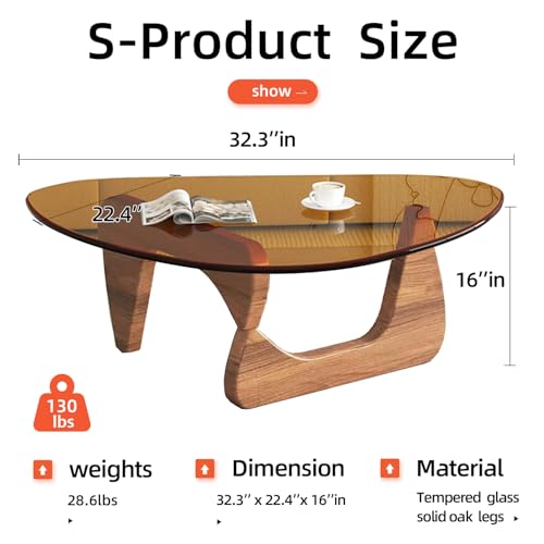 LZYFY Walnut coffee table showing tempered glass surface