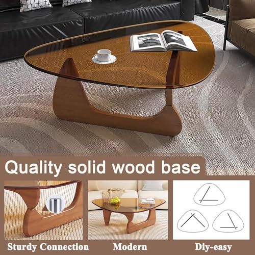 Solid wood base of LZYFY triangular glass coffee table