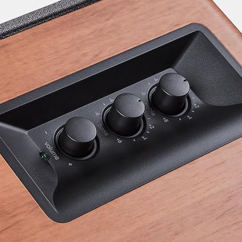 Side profile of Edifier R1280T showing control knobs