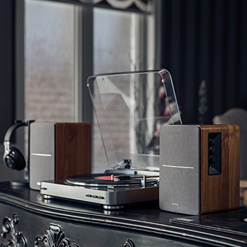 Edifier R1280T speakers in a home office setting